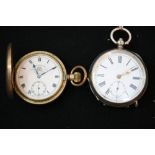 POCKET WATCHES - a gold plated Elgin cased Thomas Russell & Son pocket watch (3732262) and a silver