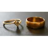 GOLD RINGS - a 22ct gold wedding ring weighing 4.6 grammes and an 18ct diamond ring weighing 1.