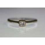 DIAMOND SOLITAIRE RING - pretty Princess Cut diamond solitaire ring (marked 0.