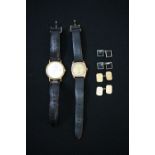 9CT GOLD - a selection of 9ct items to include 2 pairs of cufflinks (one pair gold) and 2 watches -