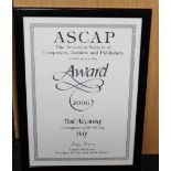 ASCAP AWARD - MCCARTNEY - a framed award presented by The American Society of Composers,