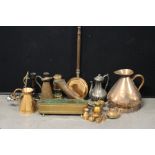 COPPER - a mixed lot of copper to include jugs of various sizes, a bedpan and a lamp.