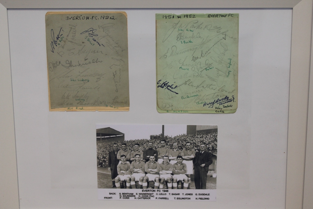 EVERTON FC - a framed display of two autograph sheets featuring the 1951-52 season squad including - Image 2 of 5