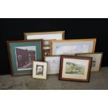 FRAMED SIGNED PRINTS - 7 framed signed prints to include 'Cricket Match' by Tom Dodson,