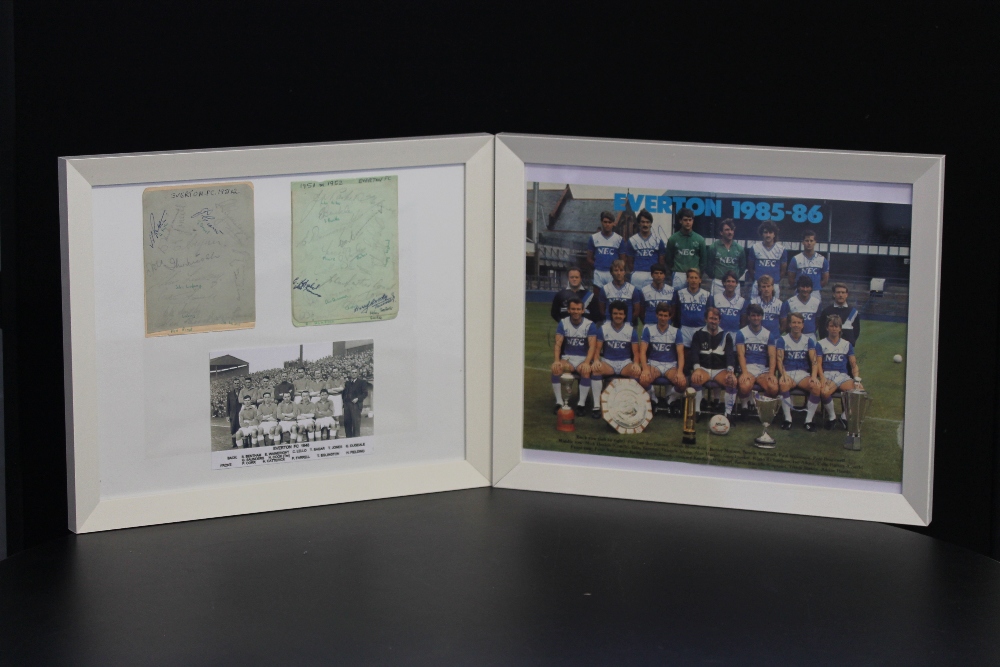 EVERTON FC - a framed display of two autograph sheets featuring the 1951-52 season squad including