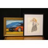 PAINTINGS - Y. DANIEL - A. T. JUBB - a framed painting of a Porsche 911 by Y.
