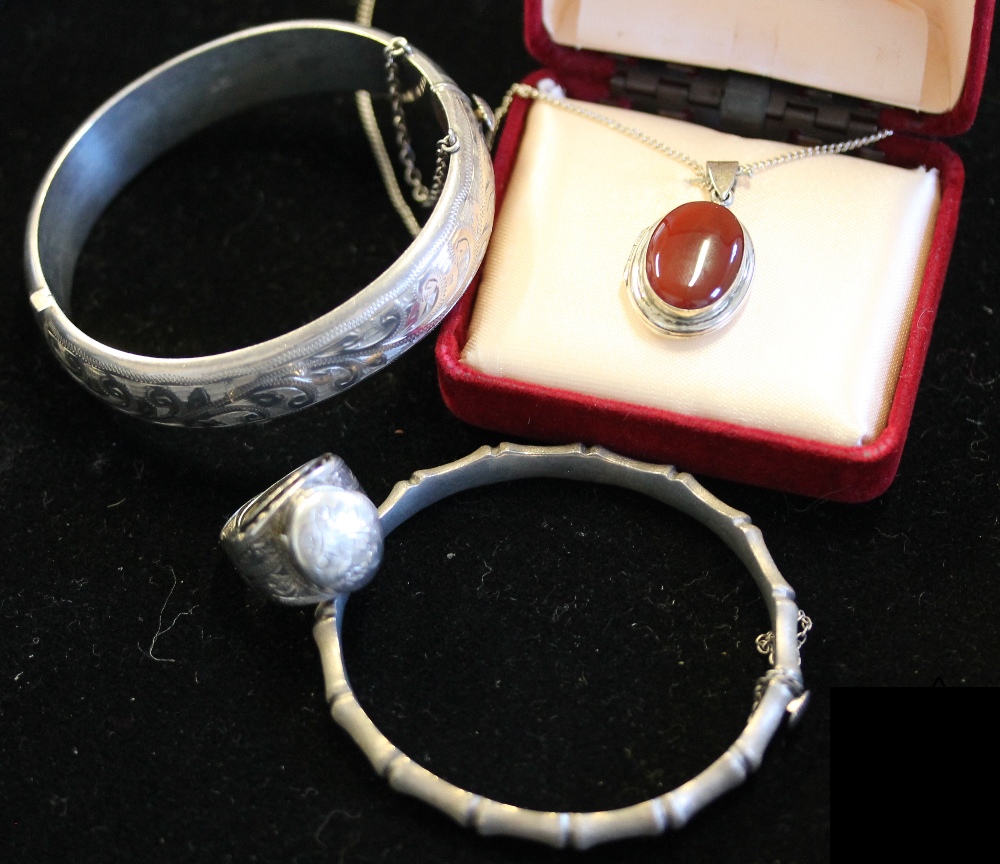 SILVER - 4 silver items to include 2 Birmingham marked bangles,