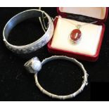 SILVER - 4 silver items to include 2 Birmingham marked bangles,