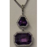 AMETHYST & DIAMOND NECKLACE - a diamond and amethyst necklace mounted in 18ct white gold on an 18ct