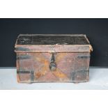 LEATHER CHEST / TRUNK - an early 19th century leather bound trunk, possibly military.