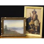 OIL PAINTINGS - 2 framed oil paintings to include a mountain lake scene at 35x25cm and a man