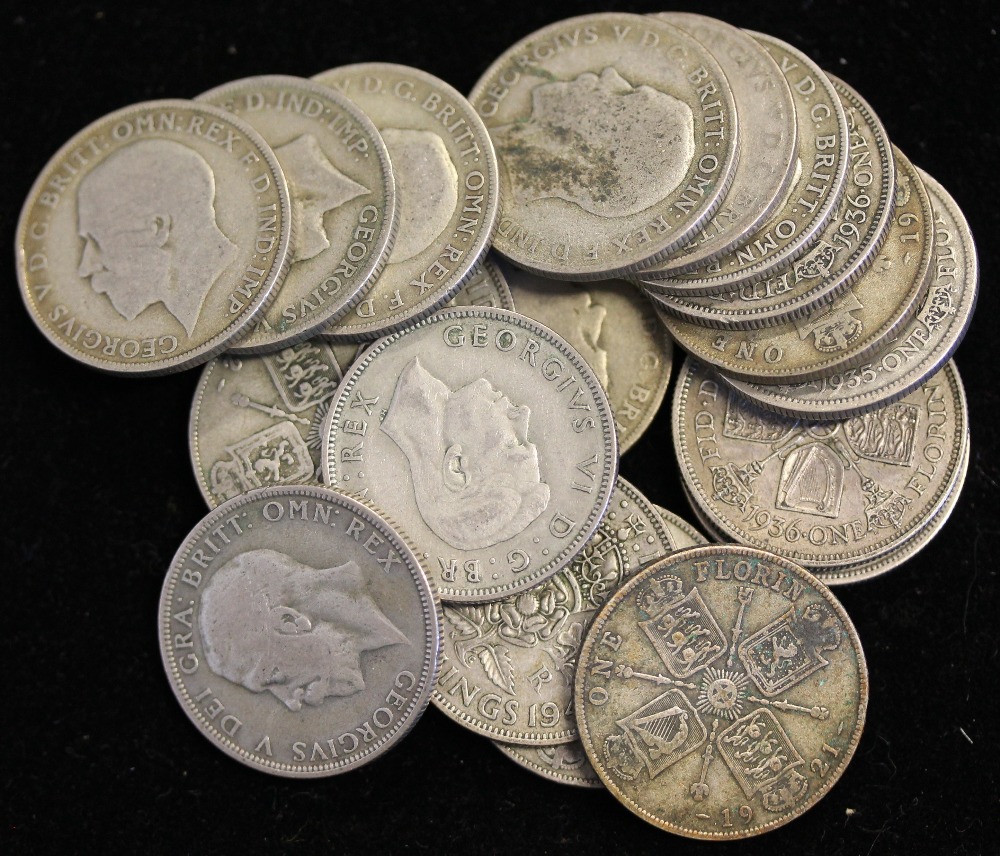 BRITISH SILVER COINS - a variety of coins pre 1947 to include florins, shillings, - Image 4 of 8