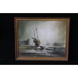 JOHN BAMPFIELD - a John Bampfield (b1947-) framed oil on canvas, signed, of boat. 60x75cm.