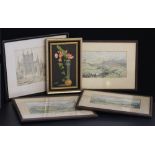 WATERCOLOURS - 5 framed pictures to include 3 landscape watercolours signed TW,