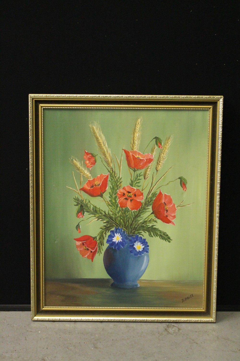 OIL PAINTING - D.HAYER - 1982 - a still life poppy arrangement in oil, signed D.