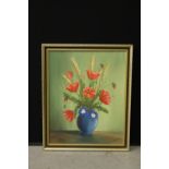 OIL PAINTING - D.HAYER - 1982 - a still life poppy arrangement in oil, signed D.