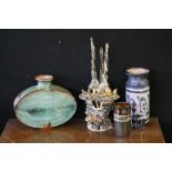 STUDIO WEAR - 4 pieces of studio wear to include Llangollen Studio Pottery oval vase in green and a