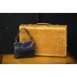 BRIEFCASE & PURSE - an Asprey of London blue leather small handbag/purse and a tan leather vintage