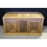 BLANKET BOX - a vintage wooden blanket box with plain detailing to the front panel.