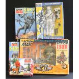 ACTION MAN - 5 boxed figures and accessories to include a Guard Dog, Astronaut suit, SAS Key figure,