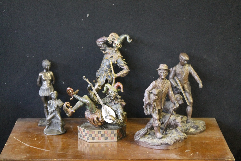 BRONZE STYLE FIGURINES - 5 bronze style figurines and a bronze pirate to include a country