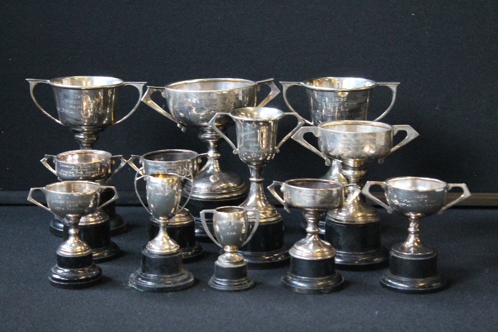 SILVER TROPHIES - a collection of 12 sterling silver tennis club trophies engraved in the 30s and