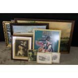 FRAMED PRINTS - 16 framed prints in a variety of styles and subjects including pencil style deer,