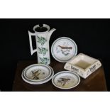 PORTMEIRION - a Portmeirion coffee pot and 5 Birds of Britain detailed plates (Turtle Dove,