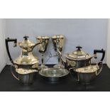 SILVER PLATE COFFEE SET - 8 silver plated items to include a set of 4 (coffee pot, tea pot,