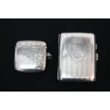 SILVER CIGARETTE & VESTA CASE - a silver cigarette case with central monogram by J.G Ltd (J.