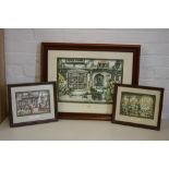 DIORAMAS - 3 framed decoupage/diorama 3D-pictures of Dutch and English scenes by Anton Pieck