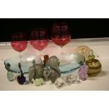 GLASS & CRYSTAL - a collection of items to include 2 Wedgwood figurines (an elephant and a