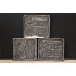 DECORATIVE PANELS - 3 faux iron decorative panels with one featuring a Victorian stamp design and