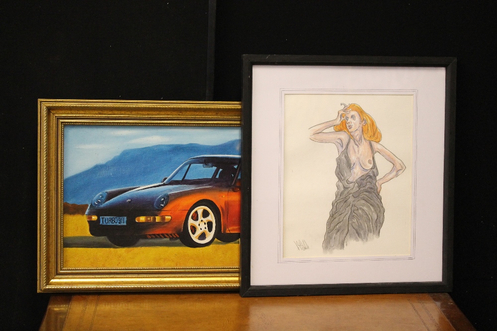 PAINTINGS - Y. DANIEL - A. T. JUBB - a framed painting of a Porsche 911 by Y.