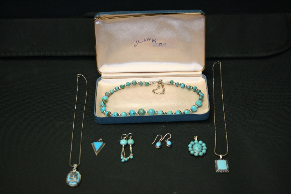 TURQUOISE JEWELLERY - a selection of turquoise and silver jewellery to include 3 necklaces (one
