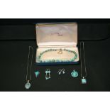 TURQUOISE JEWELLERY - a selection of turquoise and silver jewellery to include 3 necklaces (one