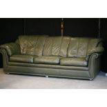 GREEN LEATHER SOFA - a green leather three seater sofa measuring approx 225x78x100cm.