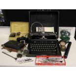 TYPEWRITER & DESK EQUIPMENT - a Royal portable typewriter with instructions, hole punches,