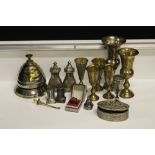 SILVER - a collection of silver and misc items to include 2 pairs of salt and pepper shakers (one