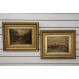 OIL PAINTINGS - a pair of gilt framed oil paintings of similar composition,