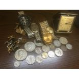 WATCHES, COINS & CUFFLINKS - mixed lot to include a replica Rolex (ticks and adjusts),