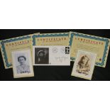 SPIKE MILLIGAN - 2 Royal Mail stamp card series postcards featuring HM The Queen Mother for her