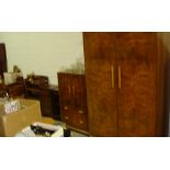 Vintage Art Deco walnut bedroom suite inlcuding wardrobe, dressing table & tallboy,