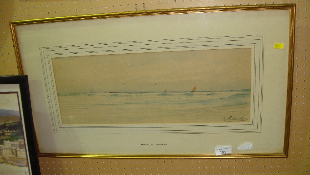 James M Goldrick Marine watercolour seascape F&G 19 cms x 49 cms