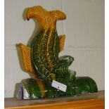 Chinese Tang style roof tile modelled as a mythical dragon 26 cms x 20 cms