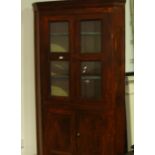 19th century glazed pine kitchen corner cupboard