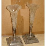 Pair of cut glass and filled silver spill vases (damage to glass) Sheffield 1897 Martin Hall & Co.