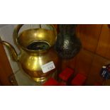 Antique Persian brass and copper pot with loop handle 22 cms x 16 cms,