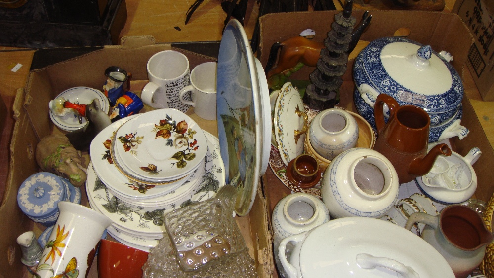 2 x boxes of assorted china including Portmeirion, Wedgwood jasperware, Chinese ginger jars etc.