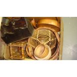 Box of assorted treen and basket